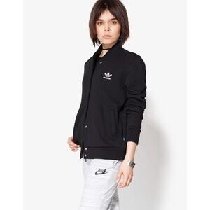 ADIDAS Collegiate Snap Varsity Jacket Black Women's S Small Fleece Trefoil Logo